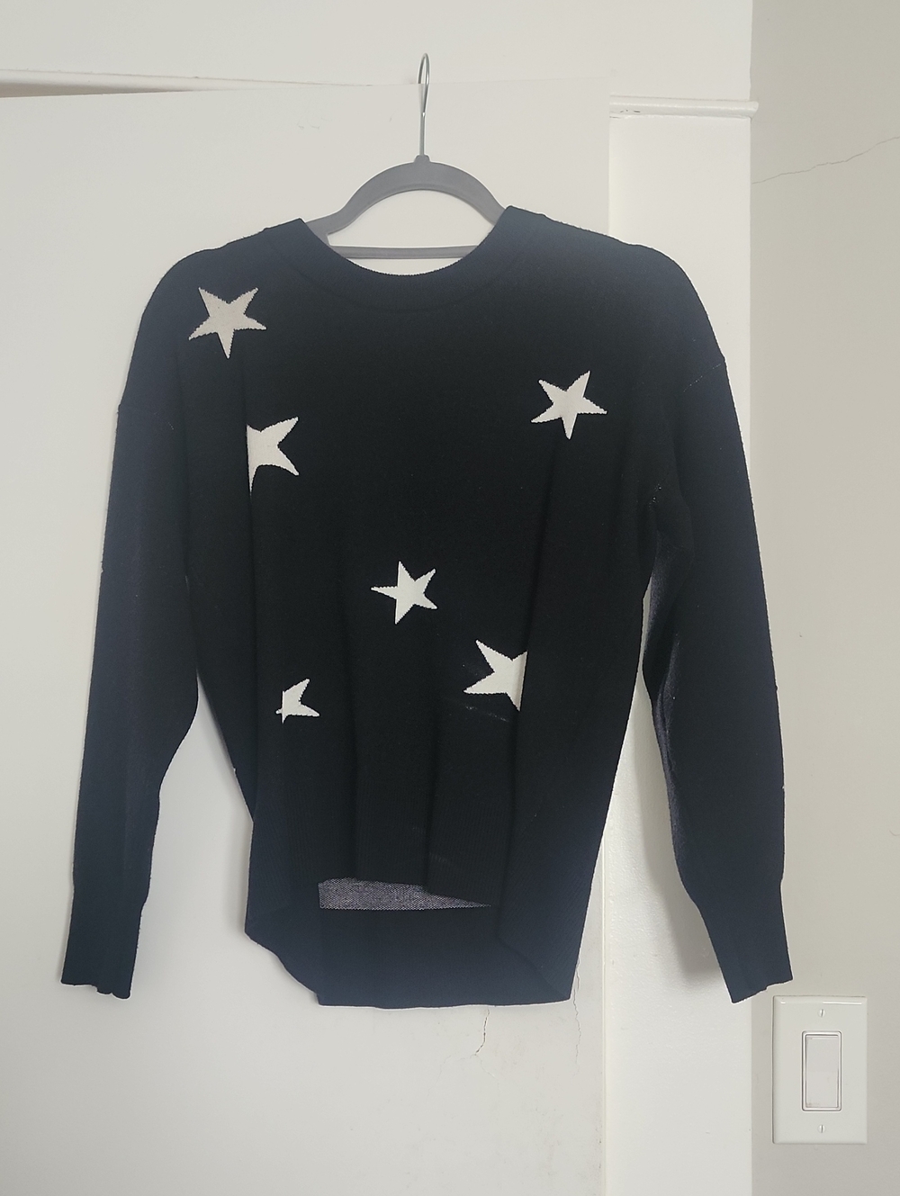 Rachel Zoe Black Crewneck Sweater with White Star Motif